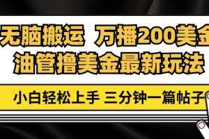 (13050期)油管无脑搬运撸美金玩法教学,万播200刀,三分钟一篇帖子,小白轻松上手