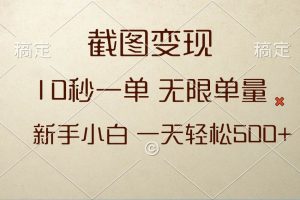 （13690期）截图变现，10秒一单，无限单量，新手小白一天轻松500+