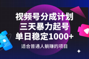（14356期）视频号分成计划，三天暴力起号玩法 单日稳定1000+