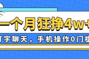 （14340期）一个月狂挣4w+，打字聊天，手机操作0门槛，新手小白都能做！