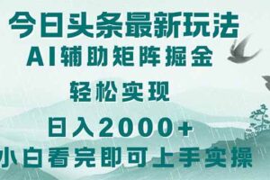 （14255期）今日头条2025最新玩法，思路简单，复制粘贴，轻松实现矩阵日入2000+