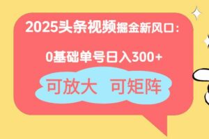 (14460期)2025头条视频掘金新风口:0基础日入300+,可放大,可矩阵