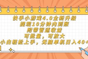(14442期)快手小游戏4.0升级,提现10分钟内到账,可批量,可放大,小白可轻松上…