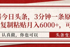 (14437期)撸爆今日头条,3分钟一条原创作品,复制粘贴月入6000+,可矩阵