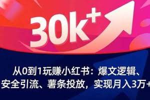 （16725期）从0到1玩赚小红书：爆文逻辑、安全引流、薯条投放，实现月入3万+
