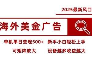（16247期）海外美金广告全自动挂机，单机单日500+可矩阵放大设备越多收益越大，新…