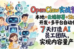 （17626期）OpenClaw实战营：本地+云端部署+Skill开发+多平台自动化，7 天打造 AI 员工团队，实现内容量产