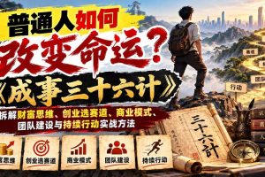 (21130期)普通人如何改变命运?《成事三十六计》拆解财富思维、创业选赛道、商业模式、团队建设与持续行动实战方法