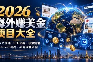 （21200期）2026海外赚美金项目大全：独立站搭建、SEO站群、联盟营销、Pinterest引流与AI变现全流程